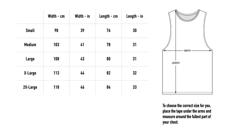 Size chart for Brightstar Vest - White