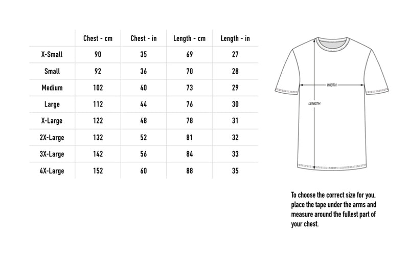 Size chart for Space Battle Tee - Black