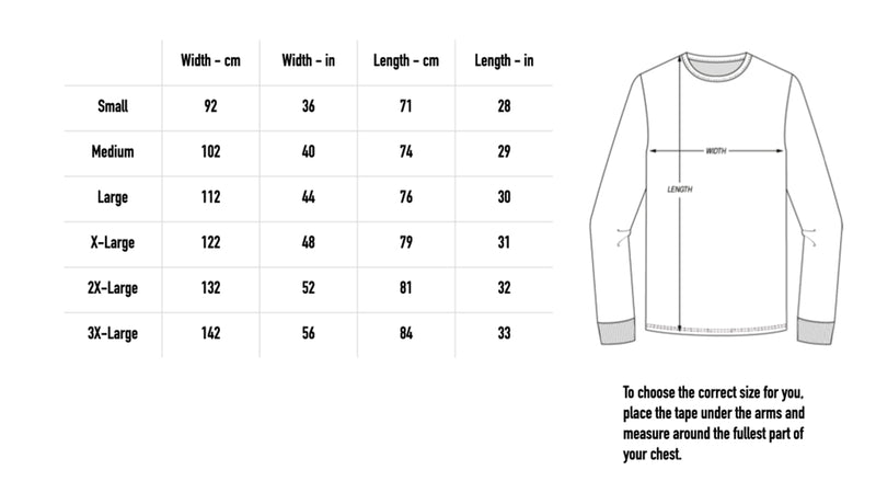 Size chart for Black Metal Longsleeve - Black
